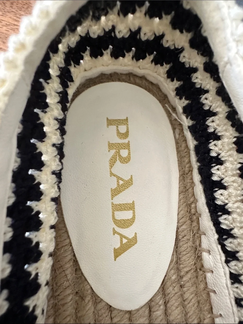 Prada Logo Triangle Blue & White Crochet Espadrilles Calzature Donna NWT